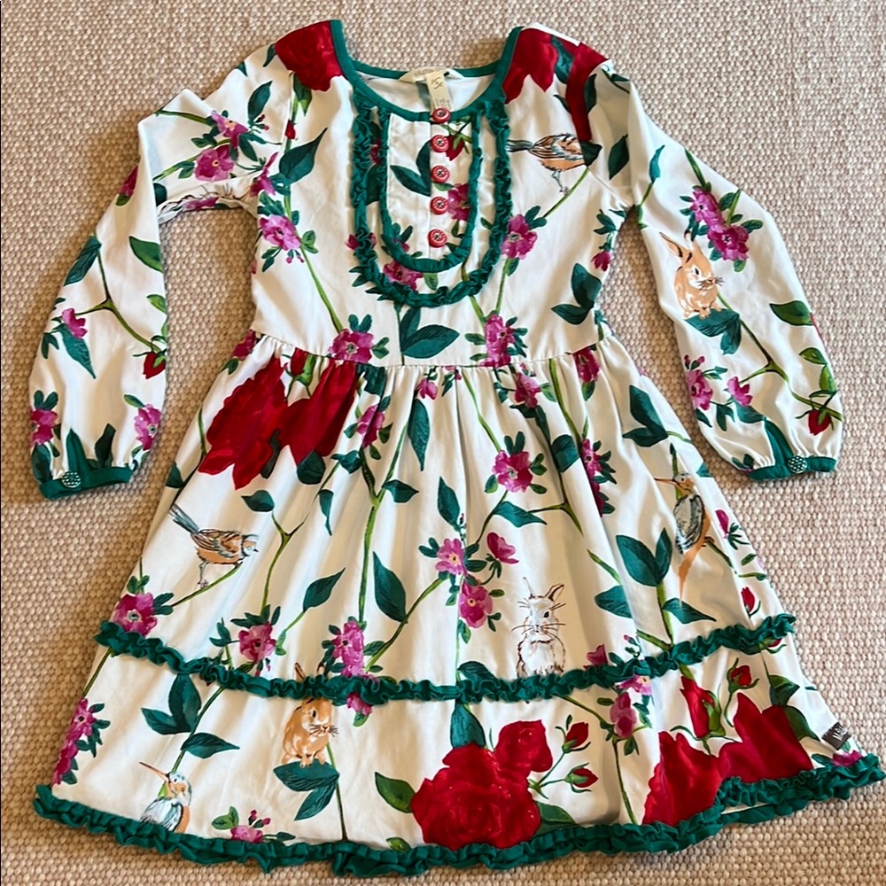 Matilda Jane Floral Dress with Red and Green Accents